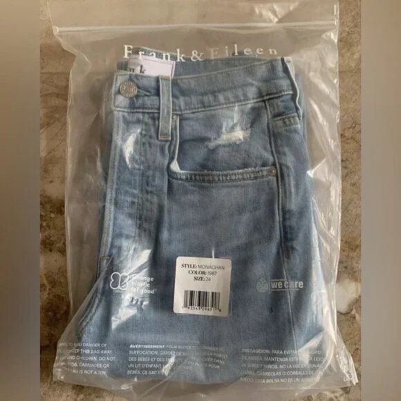 FRANK & EILEEN The Monaghan Ripped Raw Hem Crop Straight Leg Mom Jeans 24 - Picture 6 of 6